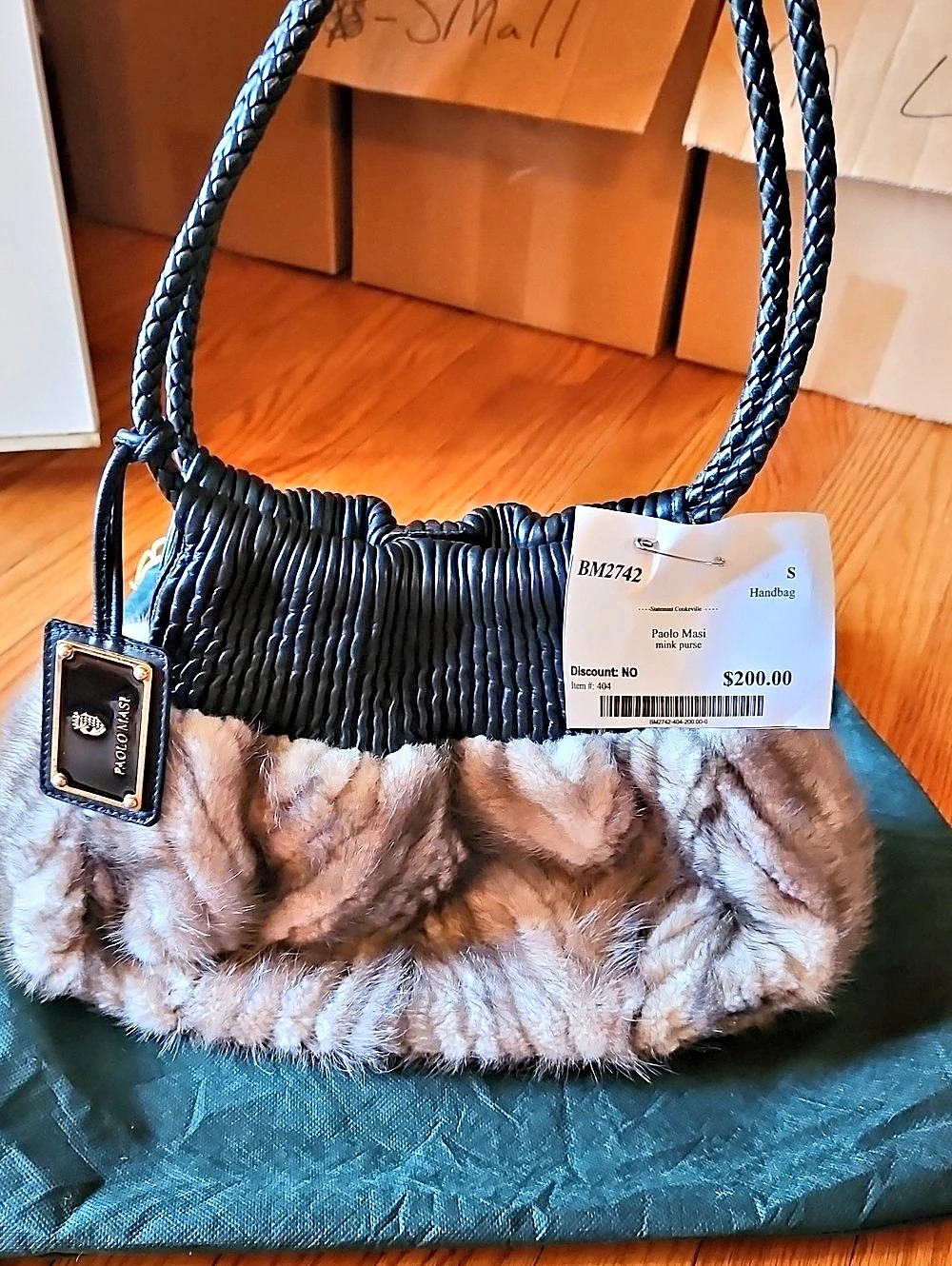 Paolo Masi Mink Fur and Leather Shoulder Bag Black & Brown